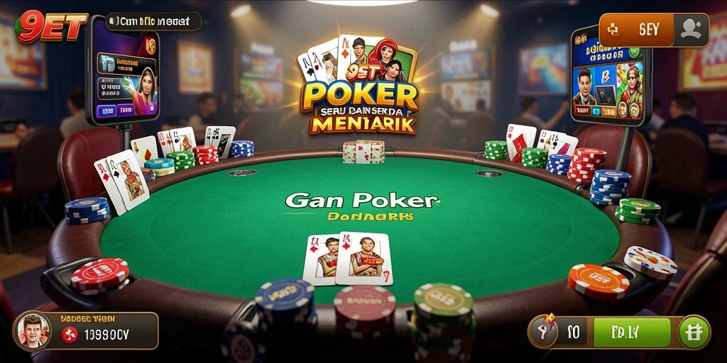 Tampilan gameplay Poker yang mendebarkan di 9ET.