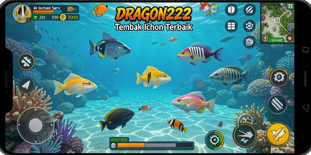 Gameplay seru DRAGON222 saat menembak ikan berwarna-warni.