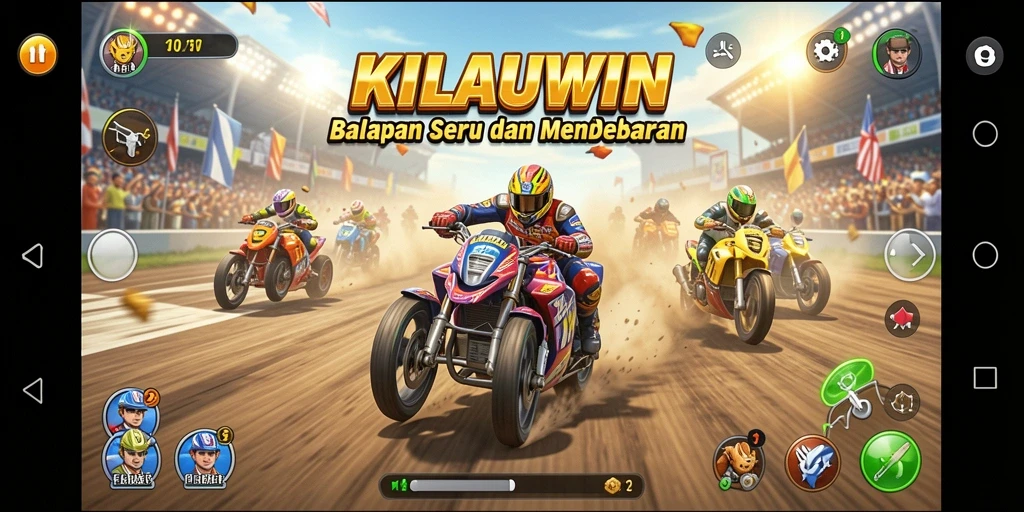 Screenshot gameplay KILAUWIN menampilkan aksi balap yang mendebarkan.