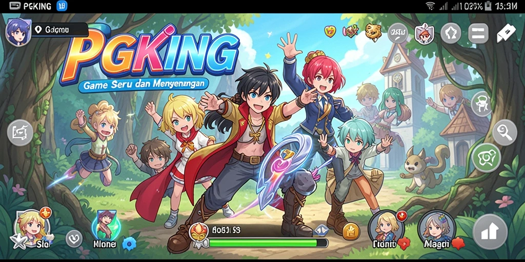 Screenshot gameplay PGKING yang menunjukkan serunya pertarungan karakter anime.