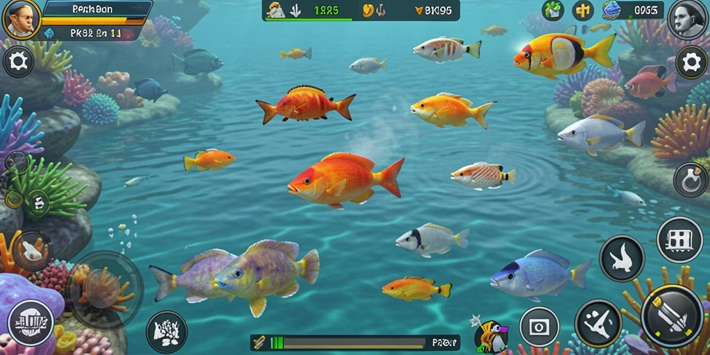 Screenshot menunjukkan aksi seru menembak ikan di PK95.