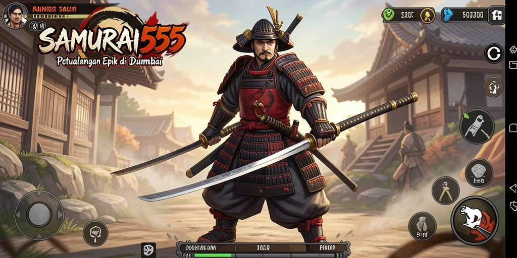 Screenshot gameplay SAMURAI555 menampilkan aksi pertarungan mendebarkan di dunia samurai.